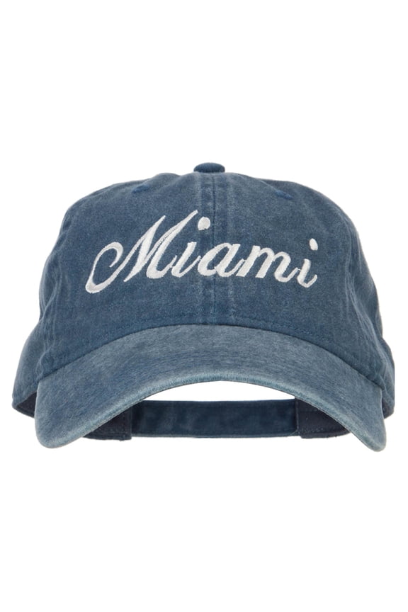 Miami City Embroidered Washed Buckle Cap - Navy OSFM