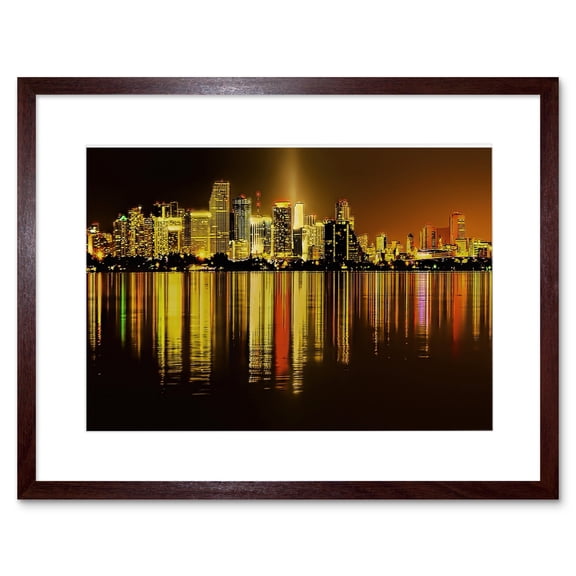 Miami City Florida Night Lights Framed Wall Art Print