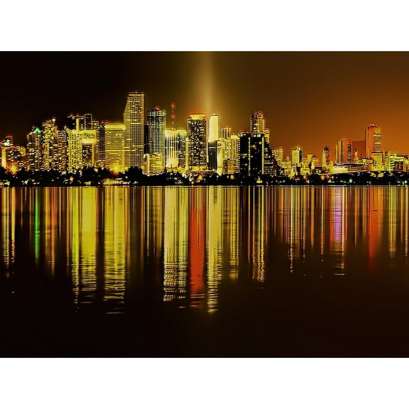 Miami City Florida Night Lights Large Wall Art Print