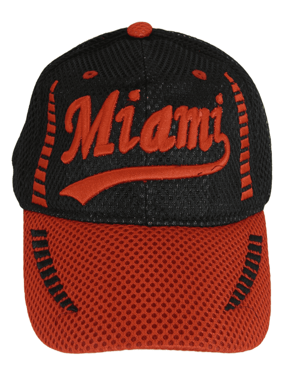 Miami City Name Men's Summer Mesh Adjustable Baseball Cap (Black/Red)