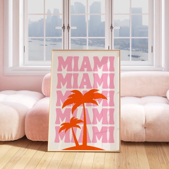 Miami City Travel Print Pink Orange Beachy Dorm Room Decor Unframed Paper Print