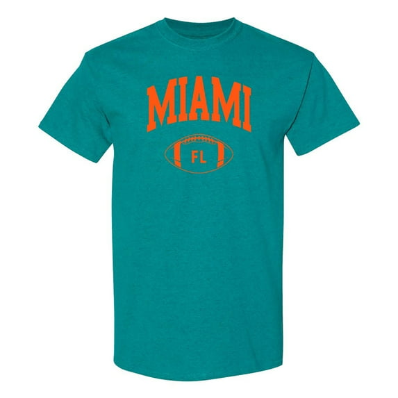 Miami Classic Football Arch - Sports Athletics T Shirt - Small - Antique Jade