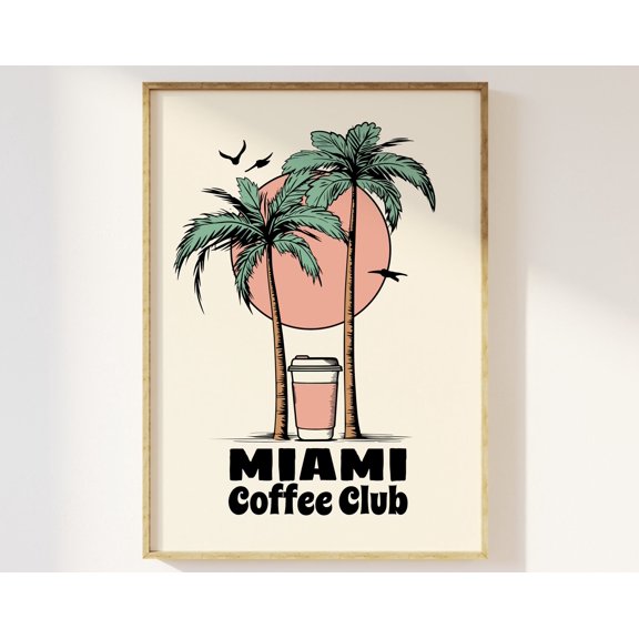 Miami Coffee Club Print Trendy Retro Aesthetic Coffee Poster Cafe Coffee Shop Kitchen Dini