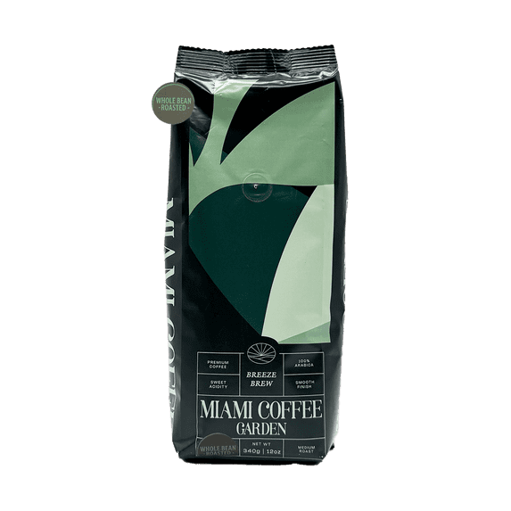 Miami Coffee Garden Breeze Brew, Whole Bean 100% Arabica, Medium Roast, 12oz