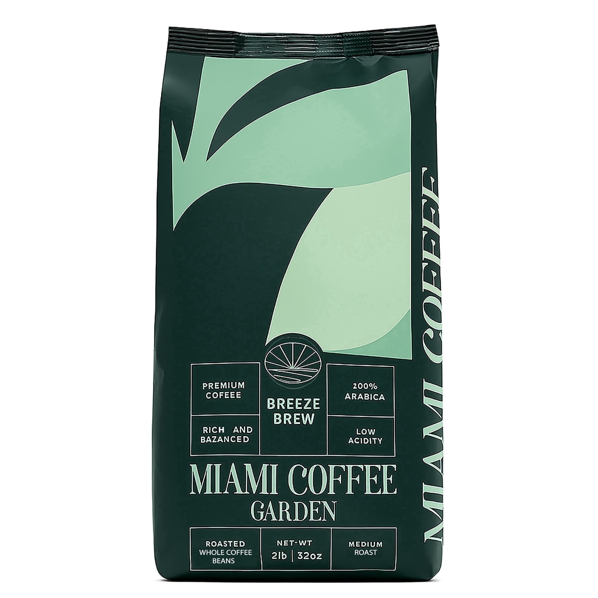Miami Coffee Garden Breeze Brew, 2 Lb Bag, Brazilian Premium Coffee, Rich and Balanced, 100% Arabica Beans, Low Acid, Finest Regions in Brazil, Whole Coffee Beans