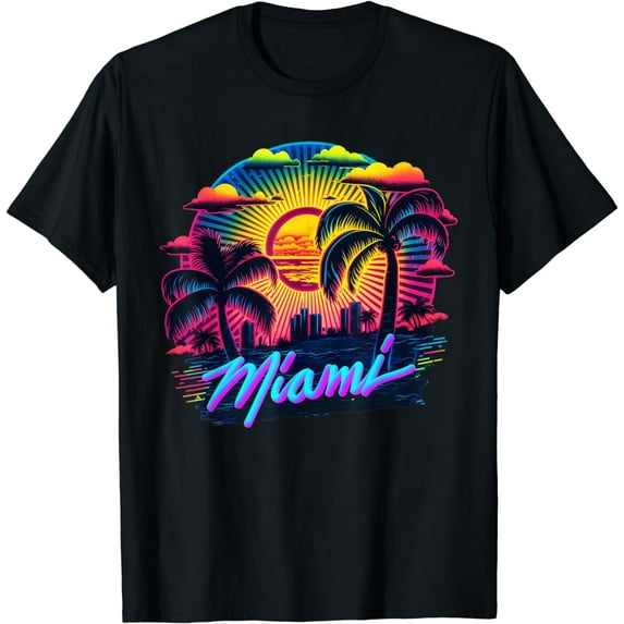 Miami Cotton T-Shirt Men Florida Vibrant Colorful Miami Souvenir Cotton T-Shirt