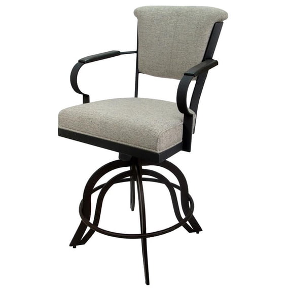 Miami Counter 26" Metal Bar Stool Wood Arm - A Base - Ash Fabric - Black
