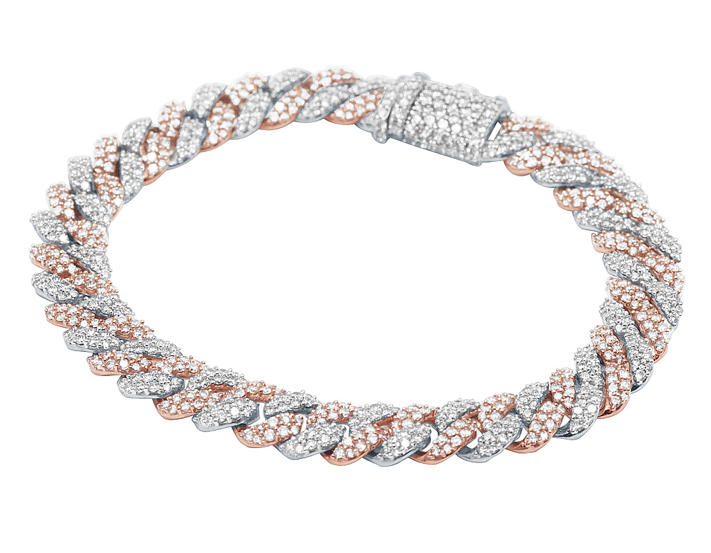 Miami Cuban Link 6.2CT Diamond 10K Rose-White Gold Bracelet 8MM 7 