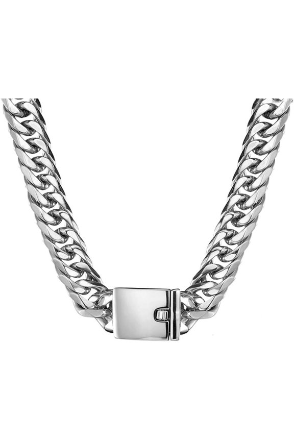 Miami Cuban Link Chain 16mm Big White Stainless Steel Curb Necklace for Men