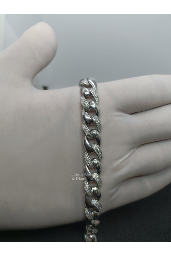 Miami Cuban Link Diamond Bracelet, Urban Rapper Style, Customizable Size, Length 6-9 Inches