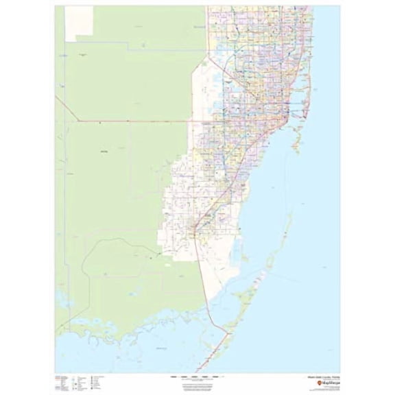 Miami-Dade County, Florida - 36" x 48" Rolled Canvas Wall Map
