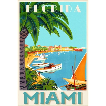 Miami Dade County Florida Boats Harbor Travel Roger Broders Office Variant 2 Poster , Poster Print Only