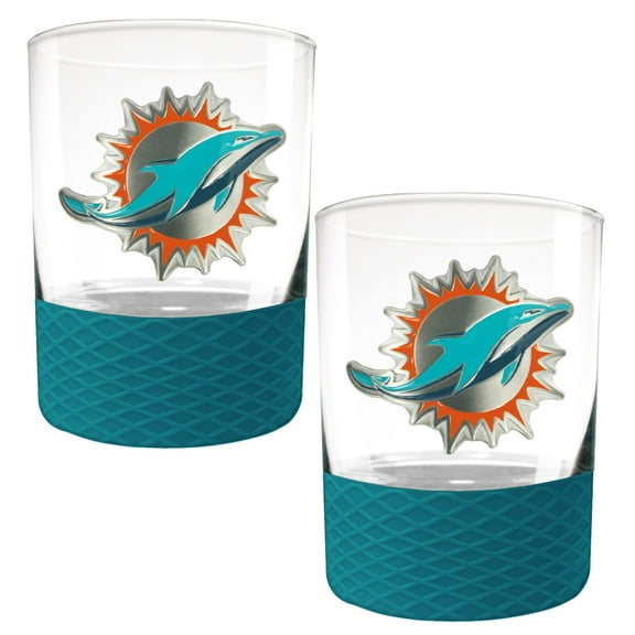 Miami Dolphins 2-Pack 14oz. Rocks Glass Set with Silcone Grip