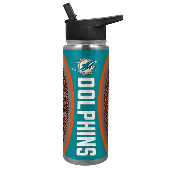 Miami Dolphins 24 ounce vacuum insulated stainless steel waterbottle with Gameball graphic
