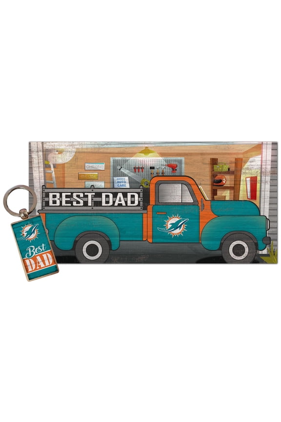 Miami Dolphins 6'' x 12'' Best Dad Truck Sign & Key Chain Bundle