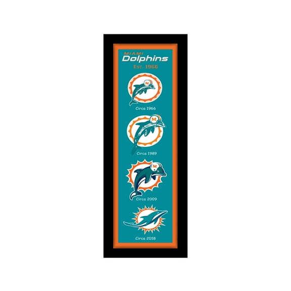 Miami Dolphins 8" x 26" Team Logo Heritage Framed Wall Art