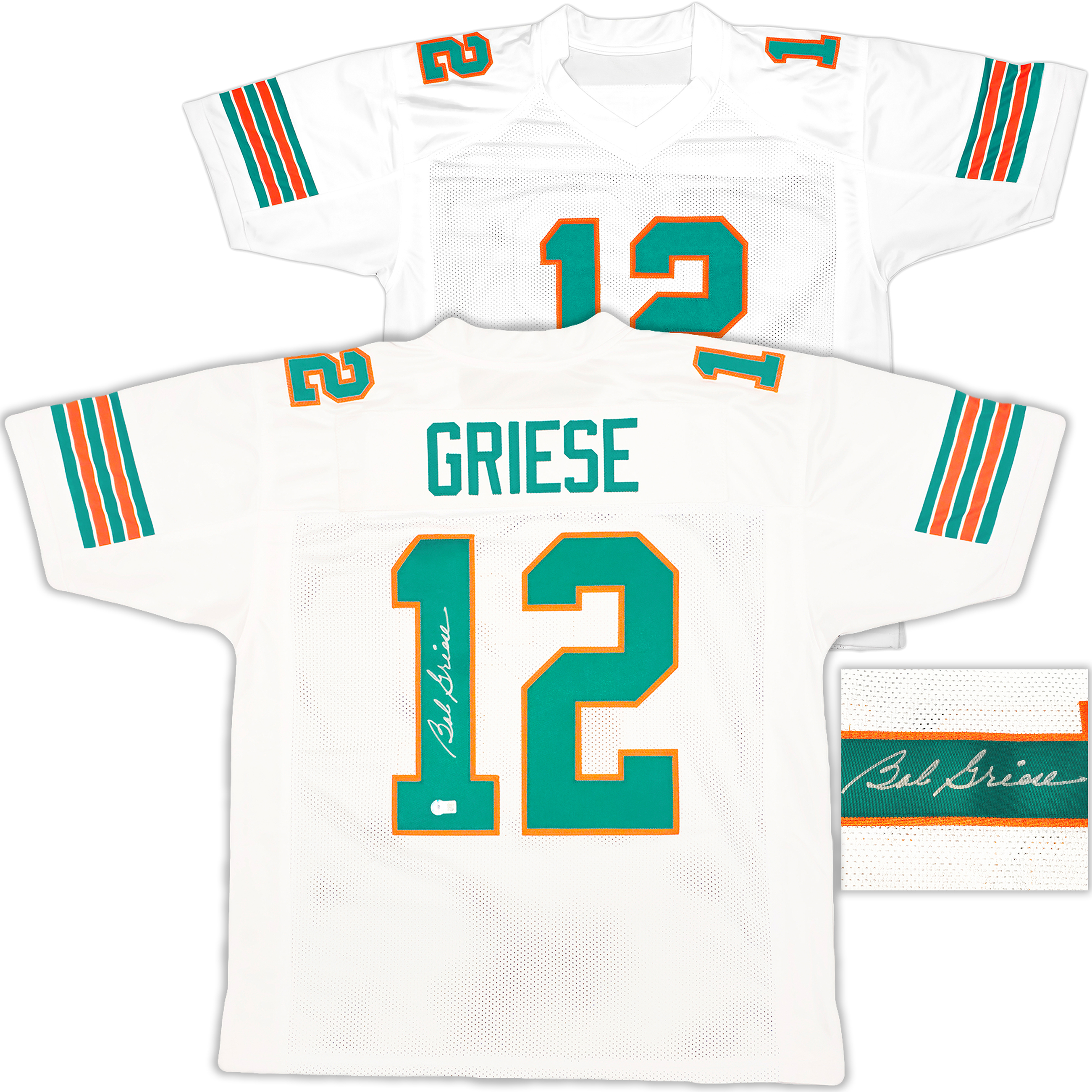 Miami Dolphins Bob Griese Autographed White Jersey Beckett BAS Witness ...