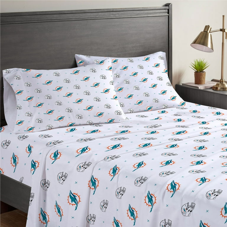 Pegasus Miami Dolphins Four-Piece Queen Sheet Set, NFL Bed, 100