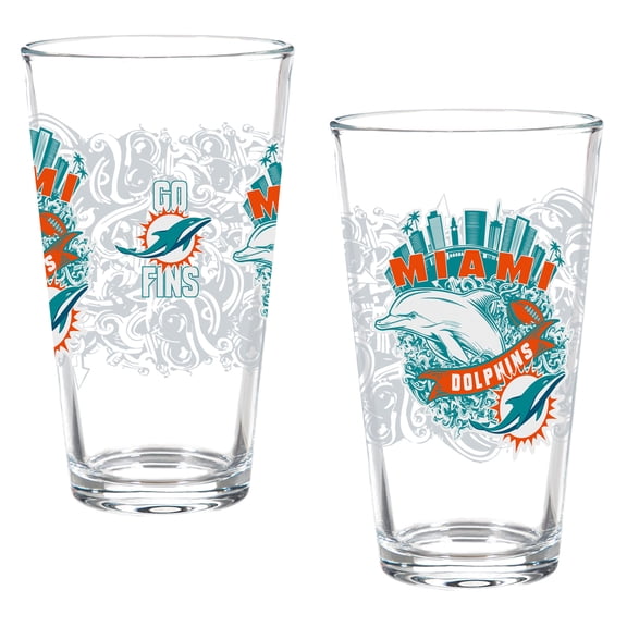 Miami Dolphins Hometown Series 16oz Pint Glass 2-Piece Set with Gift Box