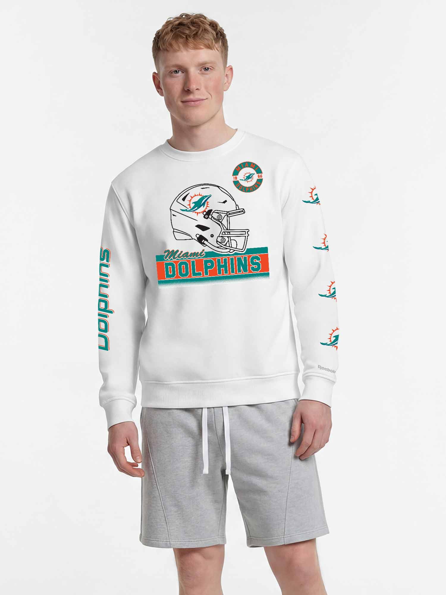 Miami Dolphins Reebok Mens White Crew Sweatshirt