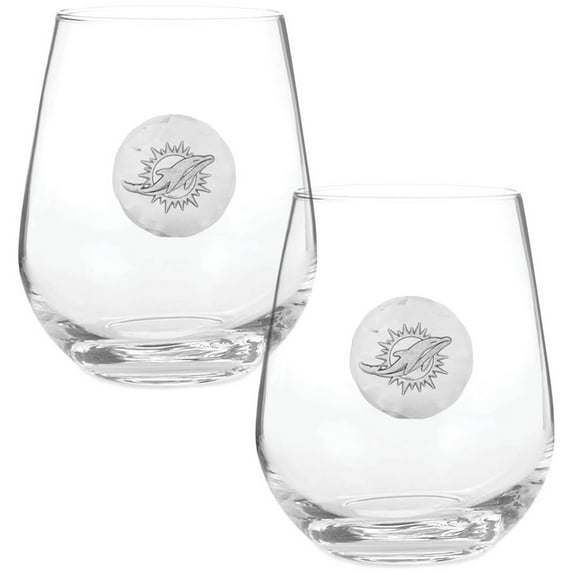 Miami Dolphins Two-Piece 15oz. Stemless Wine Glass Set
