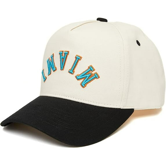 Miami Embroidered Hat, Adjustable Baseball Cap with Stylish Arched Lettering, Trendy Unisex Hat for Sports, Travel, Concerts and Everyday Outfits, Comfortable Curved Brim Cap for Any Occasion