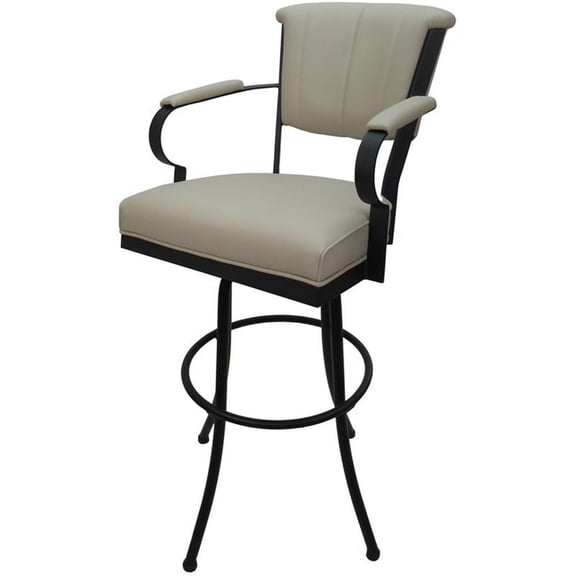 Miami - Extra Tall 34" Metal Bar Stools - Ocean Beige Vinyl - Black Frame