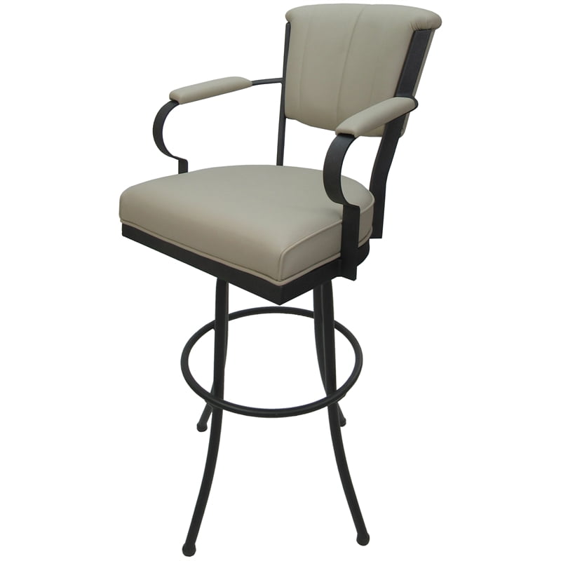 Miami Extra Tall 34" Metal Bar Stools Ocean Beige Vinyl Gray