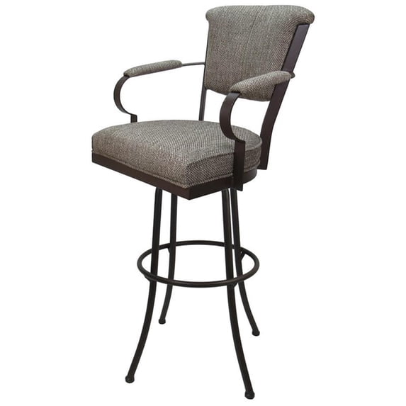 Miami Extra Tall Bar Stools 34" Seat A Base- Plumley Cocoa Fabric - Brown Metal