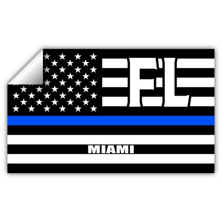 Miami FL Florida Miami-Dade County Thin Blue Line Stealthy USA Flag - Honoring Law Enforcement Officers Flags - Blue Lives Matter Euro Decal Bumper Sticker 3M Vinyl 3" x 5"
