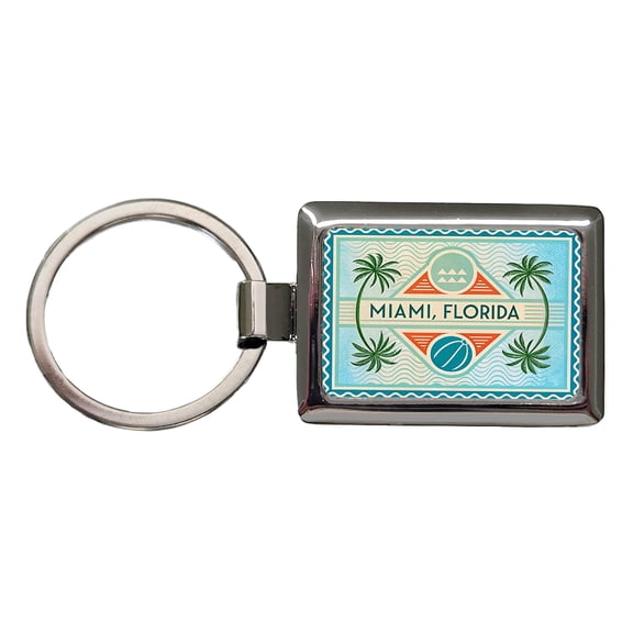 Miami FL Florida Travel Vacation Stamp Metal Rectangle Keychain