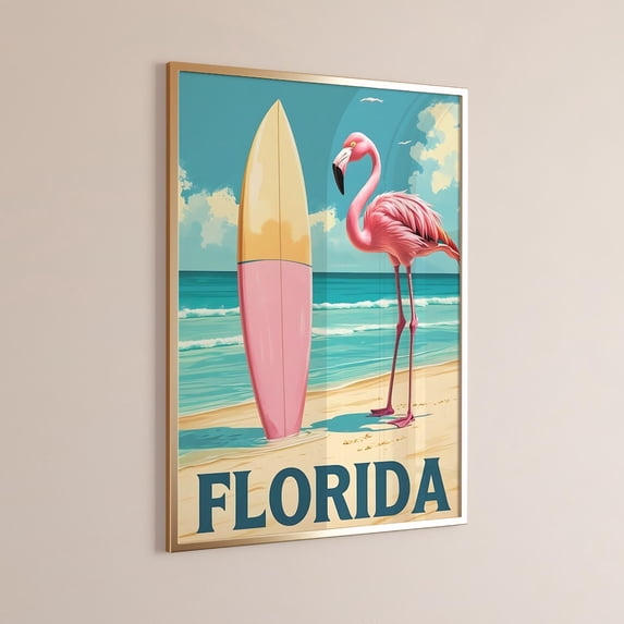 Miami Flamingo Pink Coastal Travel Wall Art, Unframed Canvas Size 8x12