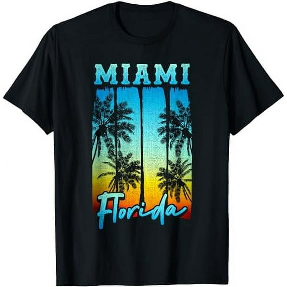 Miami Florida Beach Vintage Palm Trees Surf Vacation Retro T-Shirt