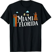 Miami Florida City Skyline Map T-Shirt Black Large