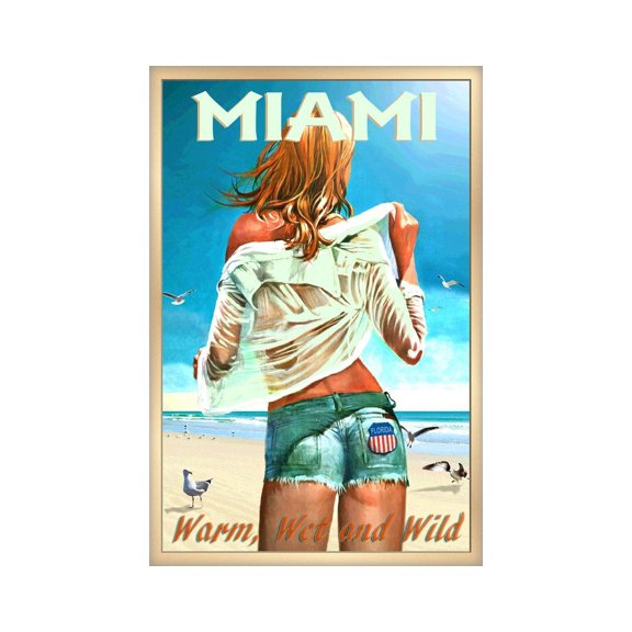 Miami Florida Dade County Beach Pin Up Poster, Retro Tropical Art