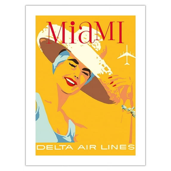Miami Florida - Delta Air Lines - Vintage Airline Travel Poster by John Hardy c.1960s - Fine Art Matte Paper Print (Unframed) 18x24in