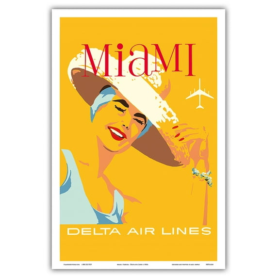 Miami Florida - Delta Air Lines - Vintage Airline Travel Poster by John Hardy c.1960s - Master Art Print (Unframed) 12in x 18in