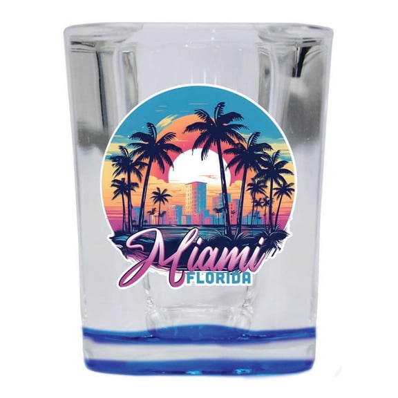 Miami Florida Design B Souvenir 2 oz Square Shot Glass Blue