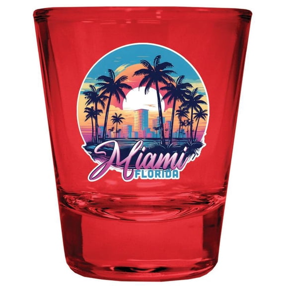 Miami Florida Design B Souvenir Full Color 2 oz Round Shot Glass Red