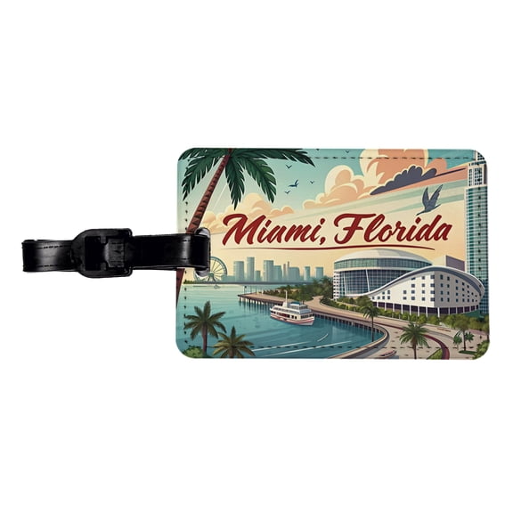 Miami, Florida FL Travel City State Stamp Faux Leather Travel Luggage Tag