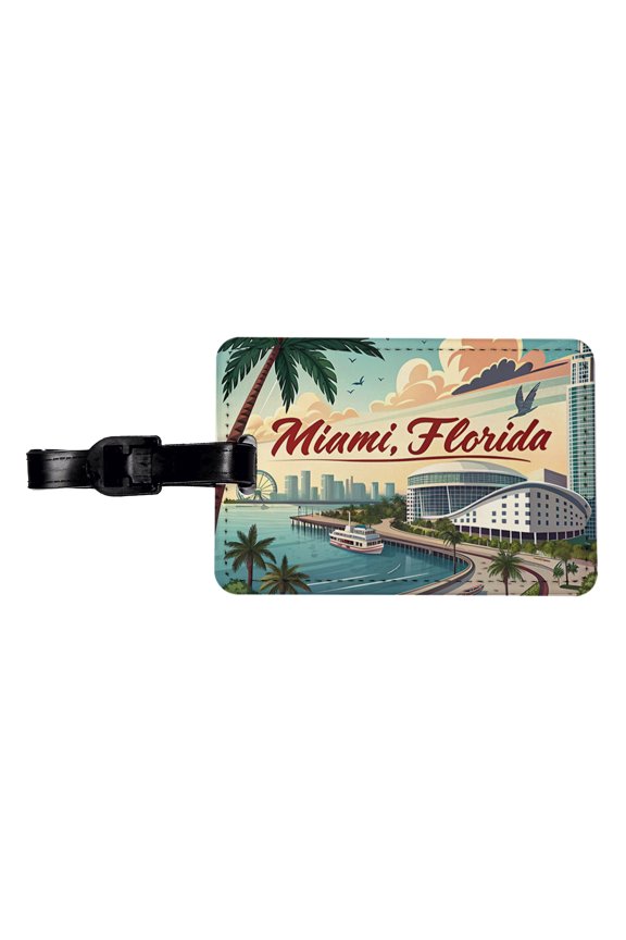 Miami, Florida FL Travel City State Stamp Faux Leather Travel Luggage Tag