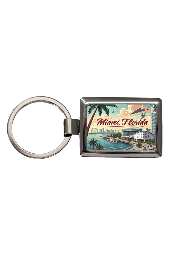 Miami, Florida FL Travel City State Stamp Metal Rectangle Keychain