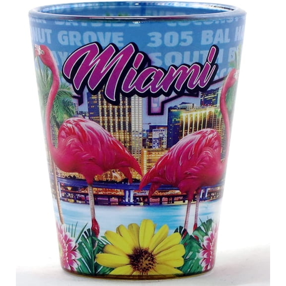 Miami Florida Flamingos Night In and Out Shot glass
