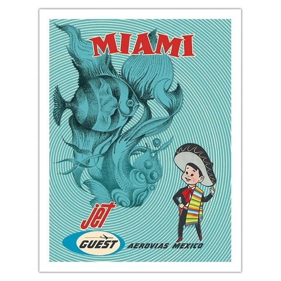 Miami Florida - Guest Aerovias Mexico - Vintage Airline Travel Poster c.1960s - Fine Art Matte Paper Print (Unframed) 20x26in