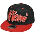 thumbnail image 1 of Miami Florida MIA Italic Script Flat Bill Snapback Black Red Adjustable Hat Cap, 1 of 2