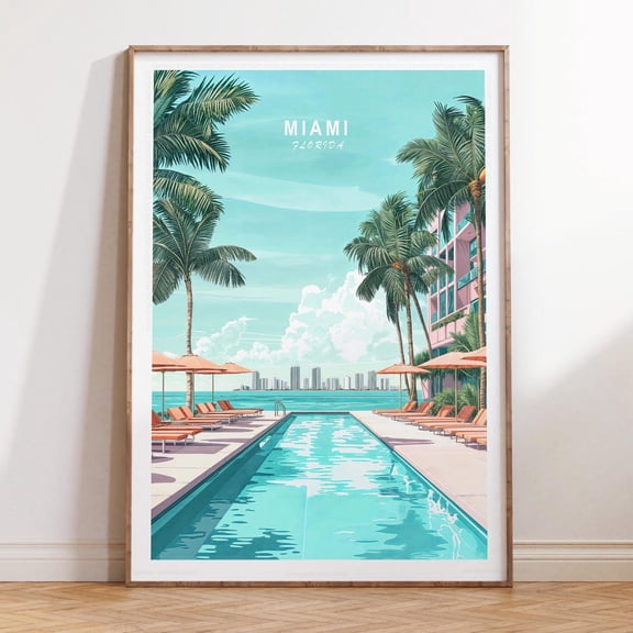 Miami Florida Minimalist Home Decor Travel Scenery Wall Art Unframed Paper Print