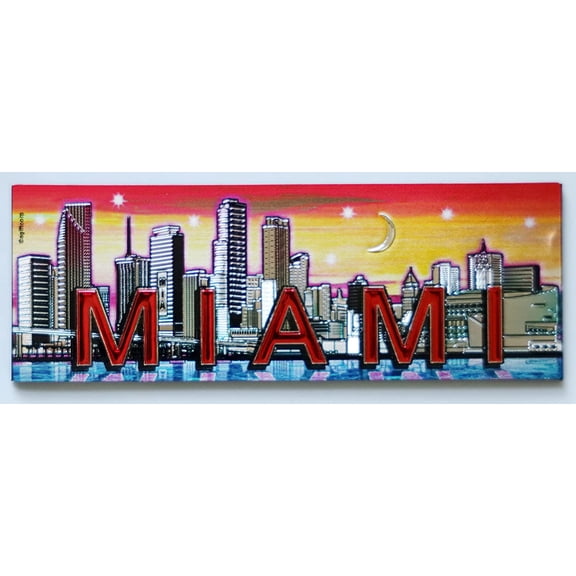Miami Florida Rainbow Skyline Foil Magnet 5" X 1.75" x 0.125"