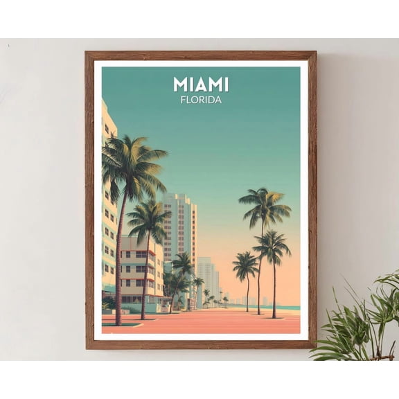 Miami Florida Retro Travel Poster, Unframed Paper Poster 11x14in