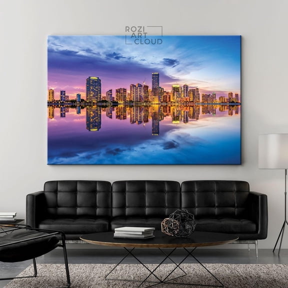 Miami Florida Skyline Wall Art Travel Decor Panoramic Print Sunset View Art Unframed Paper Poster 8x10in