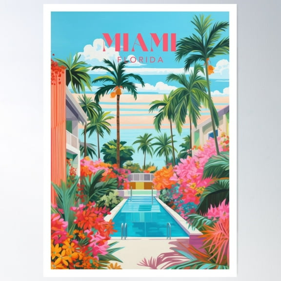 Miami Florida Travel Print Poster Wall Art, Modern Wall Decor For Living Room Bedroom, 12x18 UNFRAMED